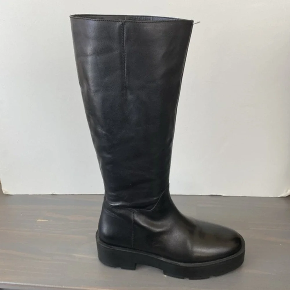Mango Y2K Platform Tall Leather Boots‎ Women Size 9 EU 40 Black Gothic Gorpcore - Picture 2 of 12